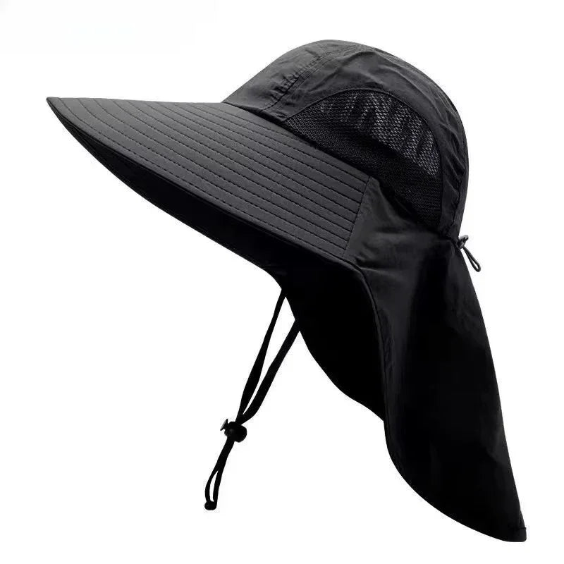Wide Brim UV Protection Bucket Hat With Neck Flap