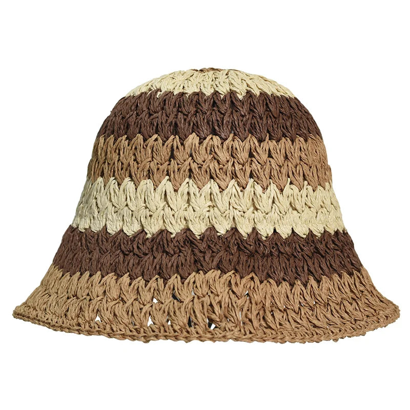 Foldable Wide Brim Straw Bucket Hat