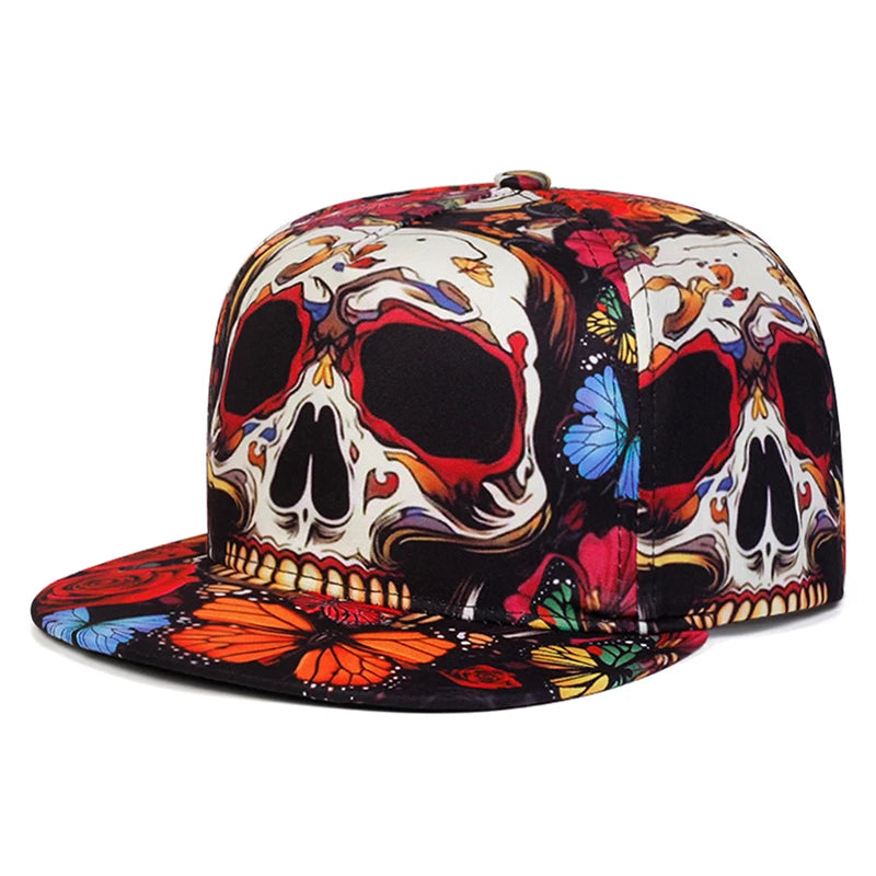 Skeleton Printed Unisex Streetwear Flat Brim Snapback Cap