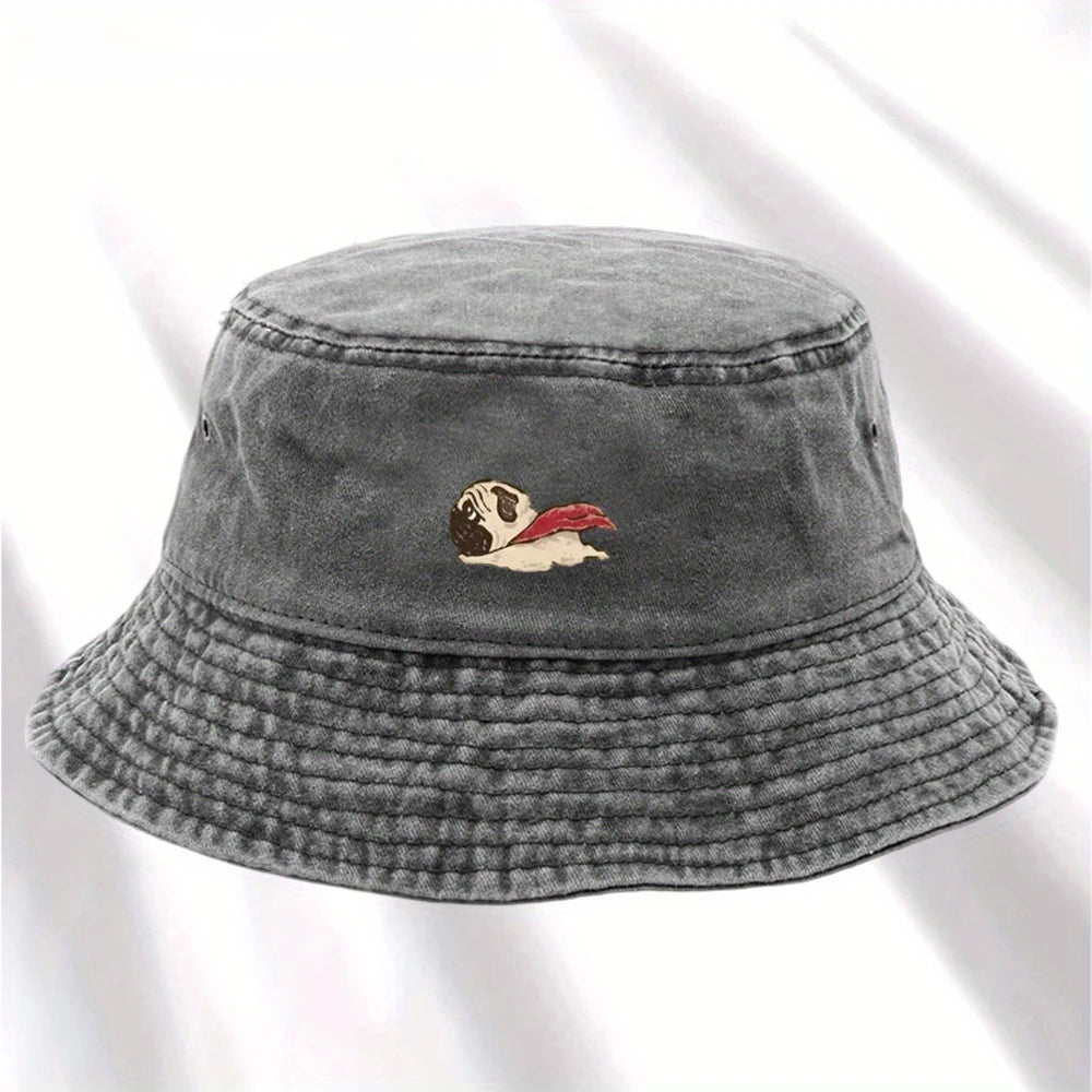 Dog Print Fisherman Hat Foldable Storage Washed And Vintage Style