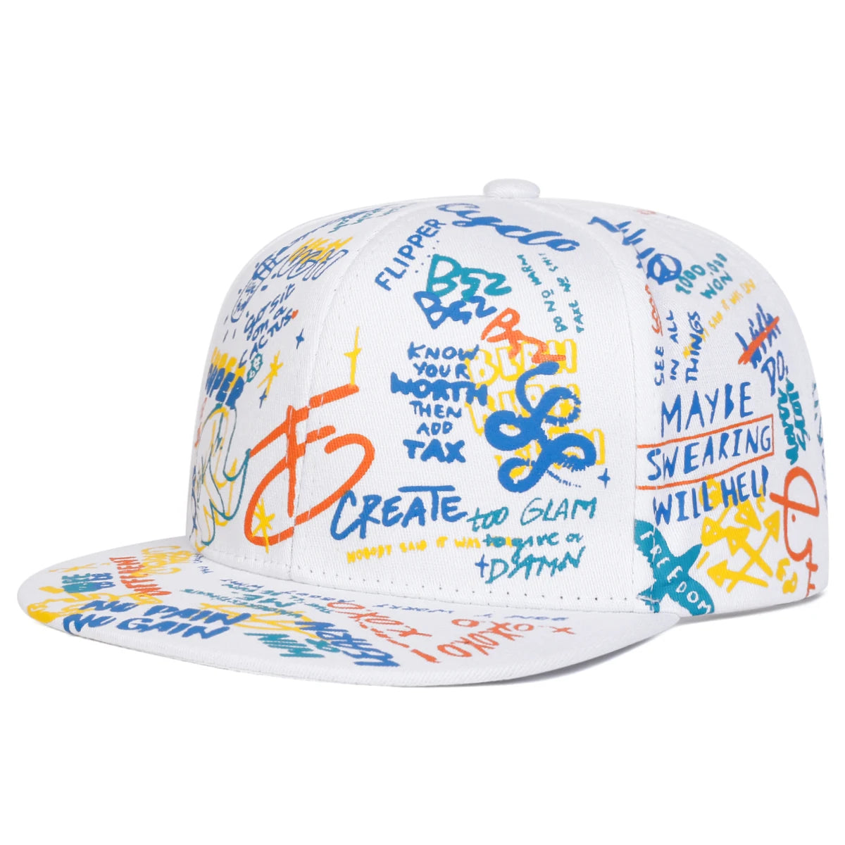 Black White Graffiti Print Snapback Cap