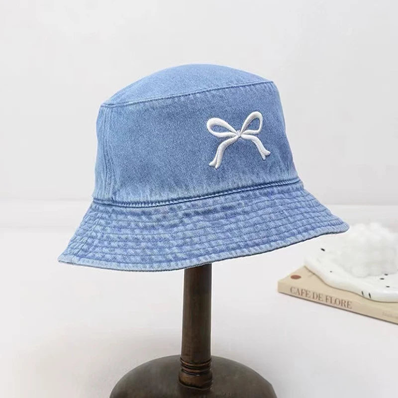Embroidered Butterfly Denim Bucket Hat
