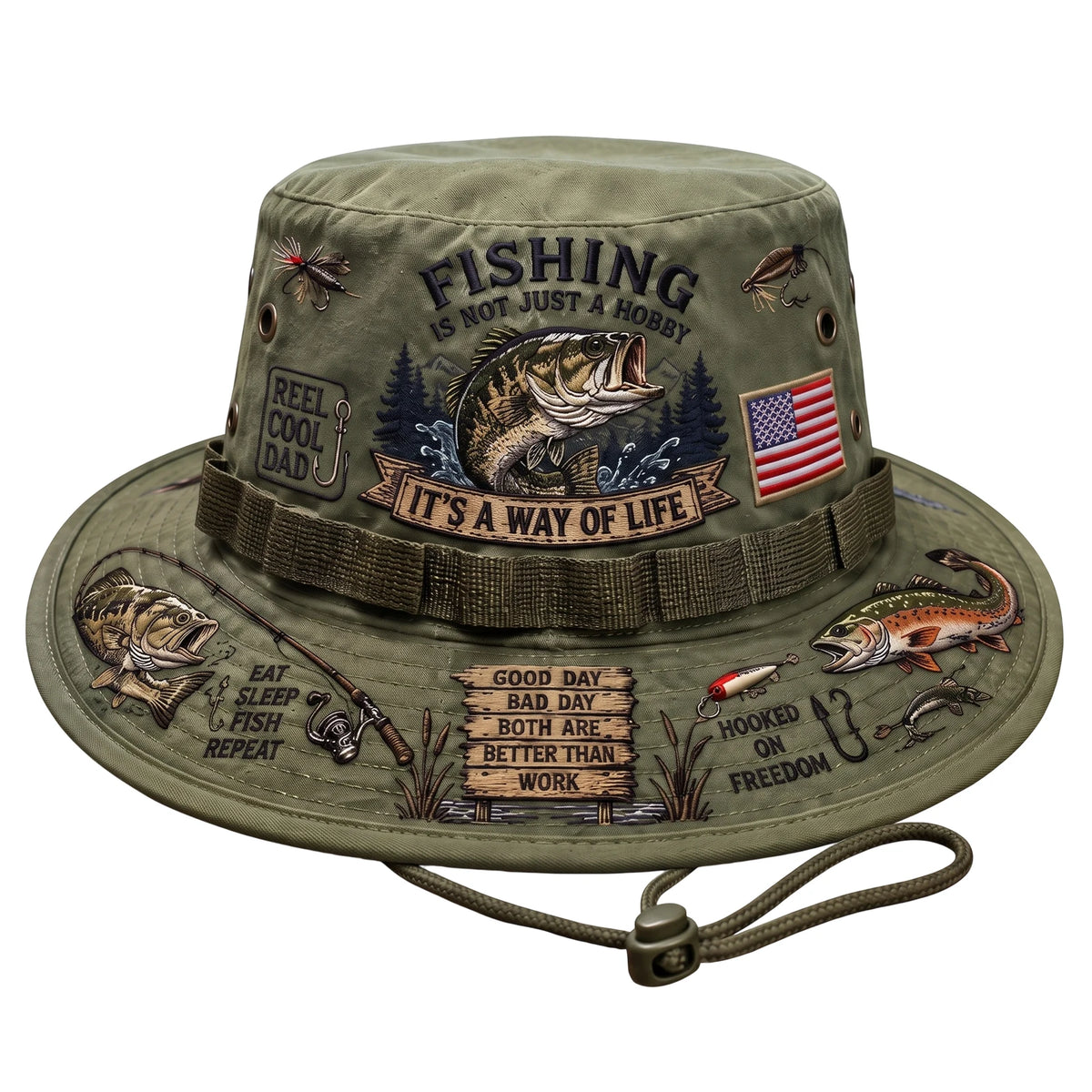 Adjustable Drawstring Wide Brim Fishing Bucket Hat