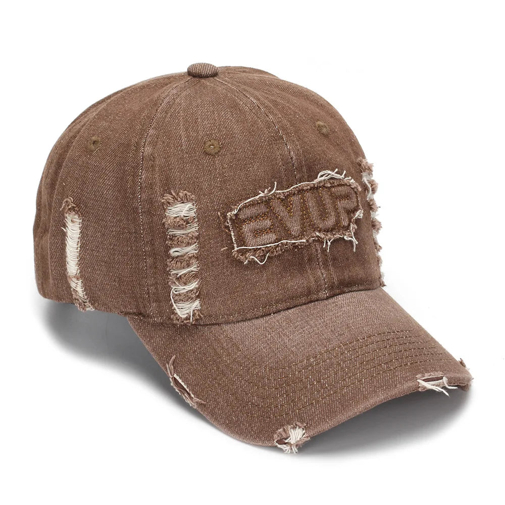 Spring Autumn Thick Soft Top Baseball Cap Washed Denim Hole Embossed Antique Korean Style Casual Fashion Sun Hat