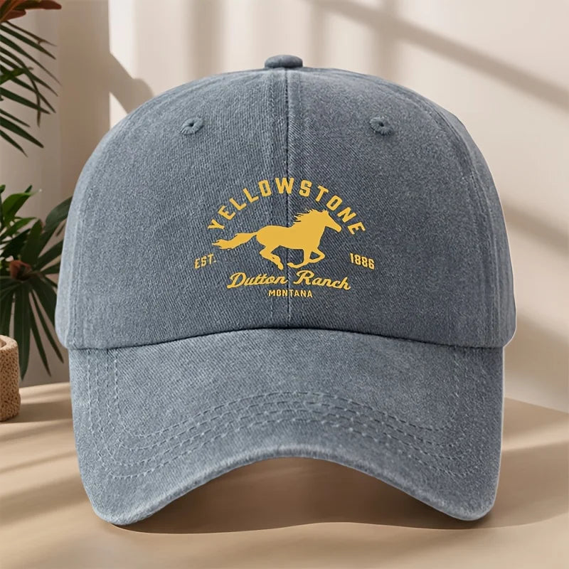 Yellowstone Horse Print Baseball Cap, Classic Retro Duckbill Cap, Comfortable Sweat Absorbing Breathable Cap, Outdoor Casual Sports