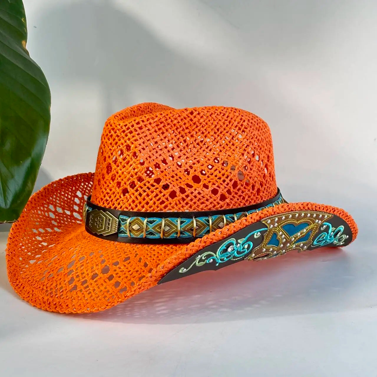 Vintage Red Hollow Crochet Cowboy Hat For Women