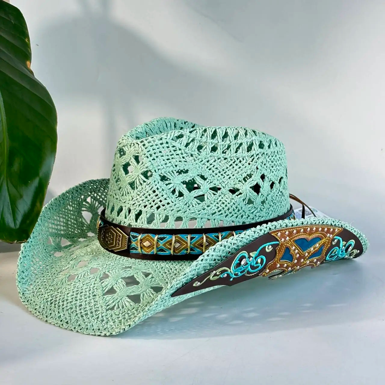Vintage Red Hollow Crochet Cowboy Hat For Women
