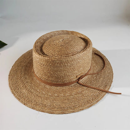 Classic Natural Palm Leaf Straw Hat Boater Hat Size 56-58cm