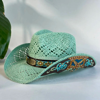 Vintage Red Hollow Crochet Cowboy Hat For Women