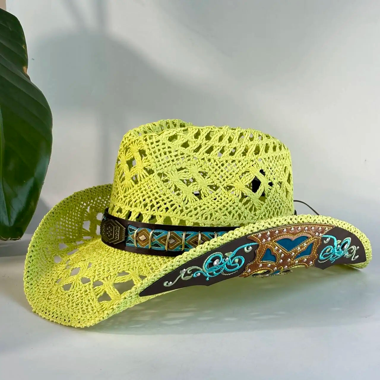 Vintage Red Hollow Crochet Cowboy Hat For Women