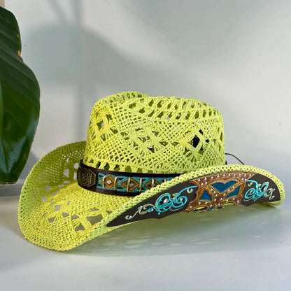 Vintage Red Hollow Crochet Cowboy Hat For Women