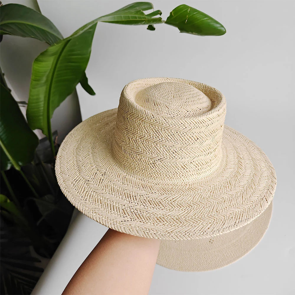 Classic Natural Palm Leaf Straw Hat Boater Hat Size 56-58cm