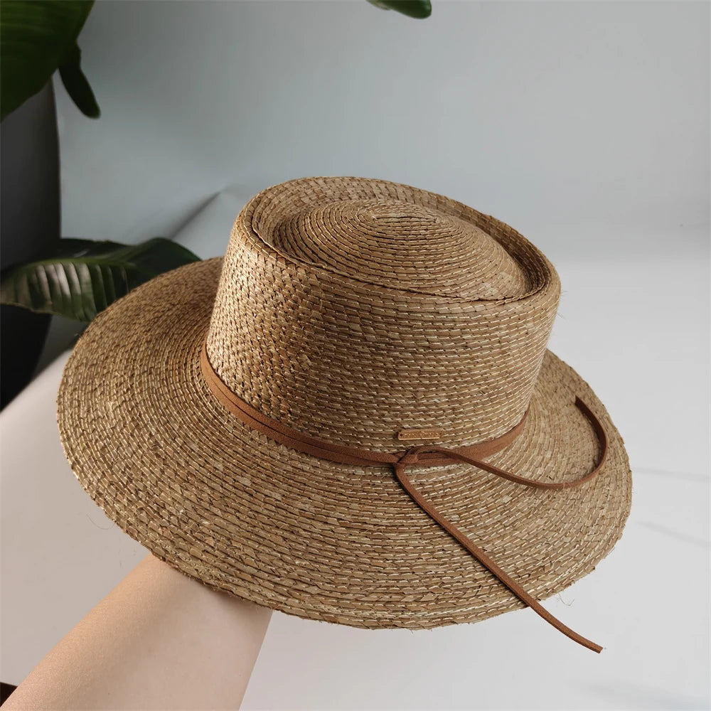Classic Natural Palm Leaf Straw Hat Boater Hat Size 56-58cm
