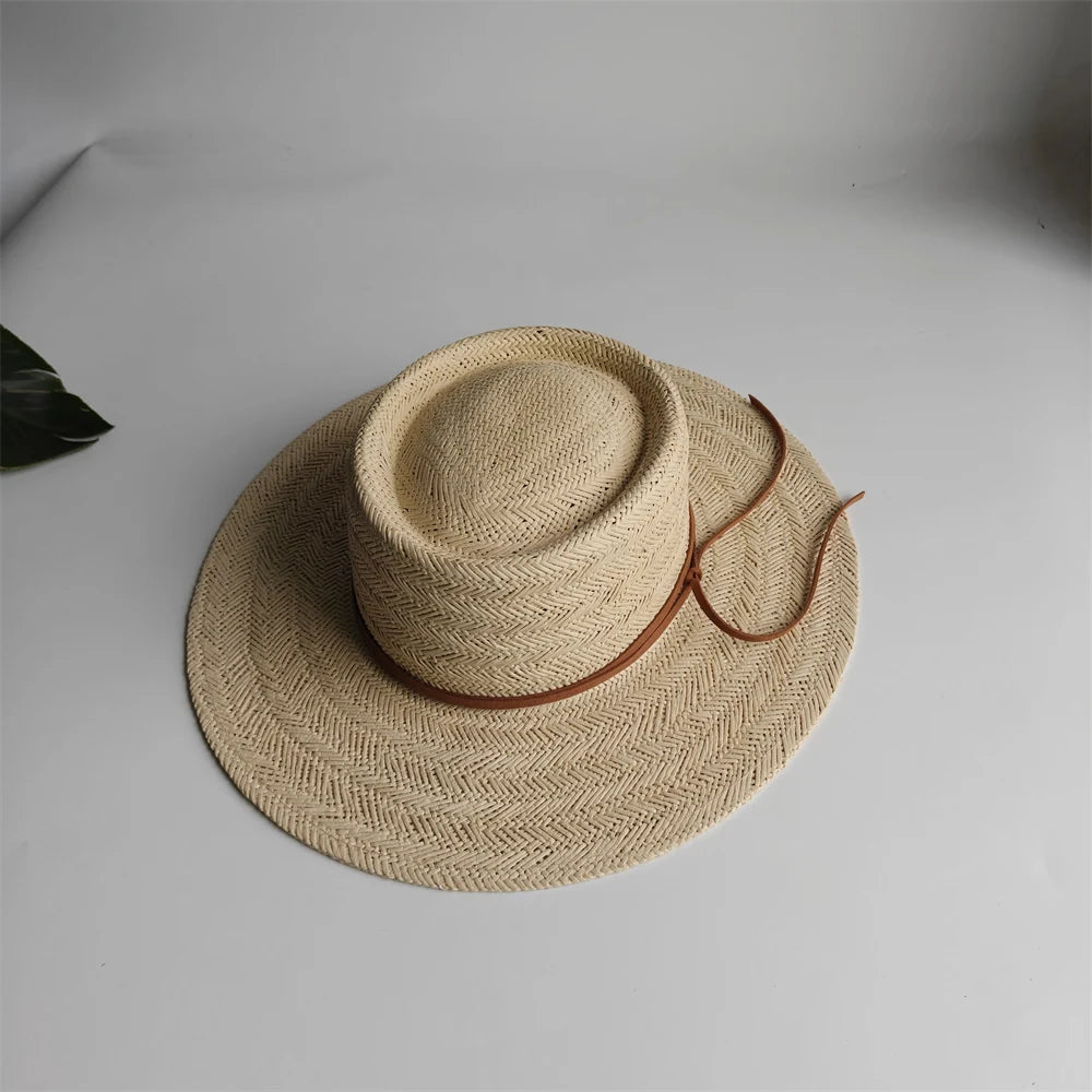 Classic Natural Palm Leaf Straw Hat Boater Hat Size 56-58cm