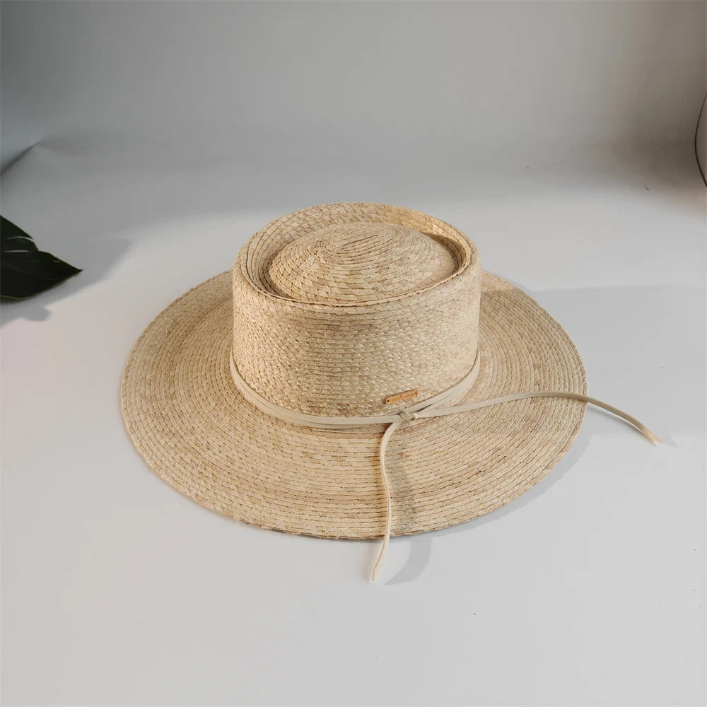 Classic Natural Palm Leaf Straw Hat Boater Hat Size 56-58cm
