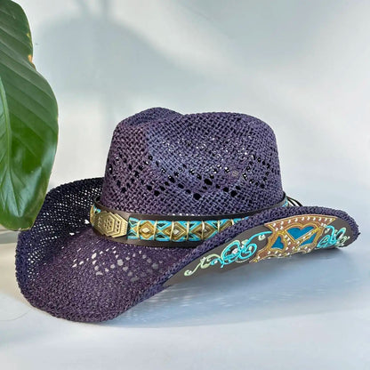 Vintage Red Hollow Crochet Cowboy Hat For Women
