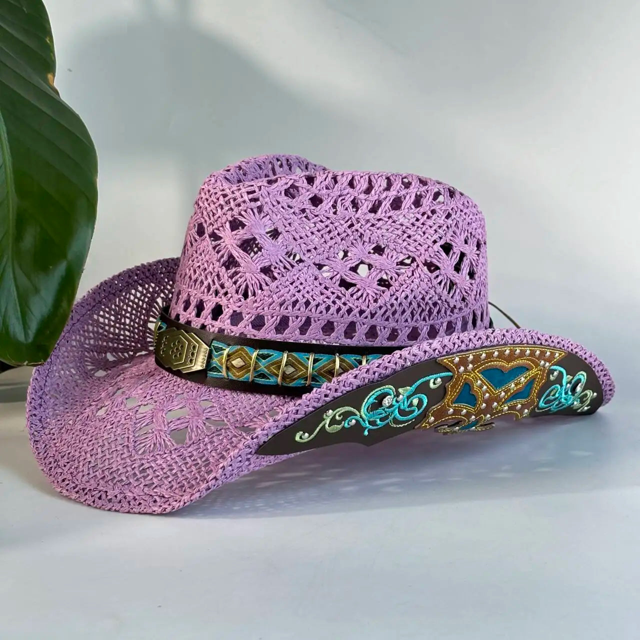 Vintage Red Hollow Crochet Cowboy Hat For Women