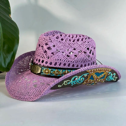 Vintage Red Hollow Crochet Cowboy Hat For Women