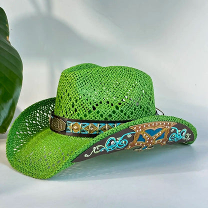 Vintage Red Hollow Crochet Cowboy Hat For Women