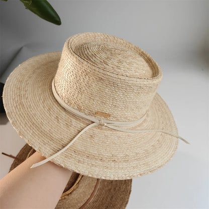 Classic Natural Palm Leaf Straw Hat Boater Hat Size 56-58cm