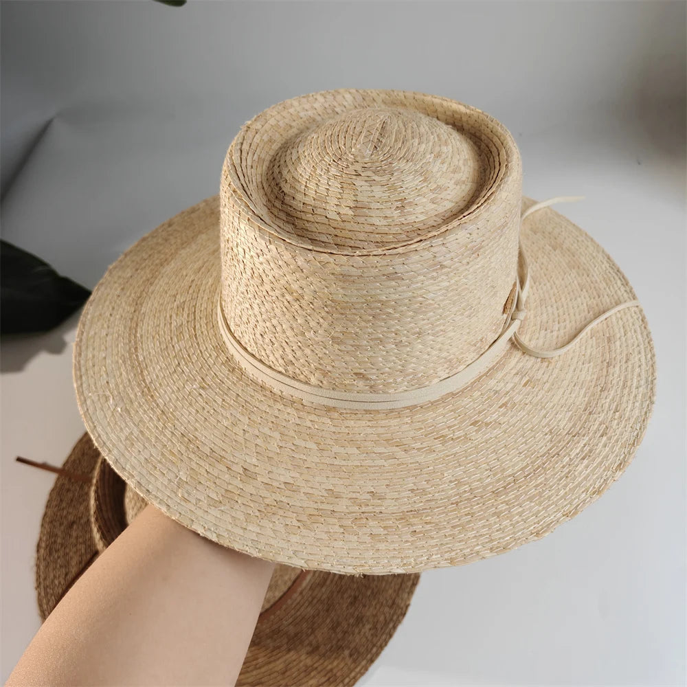 Classic Natural Palm Leaf Straw Hat Boater Hat Size 56-58cm