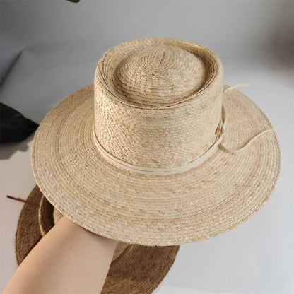 Classic Natural Palm Leaf Straw Hat Boater Hat Size 56-58cm