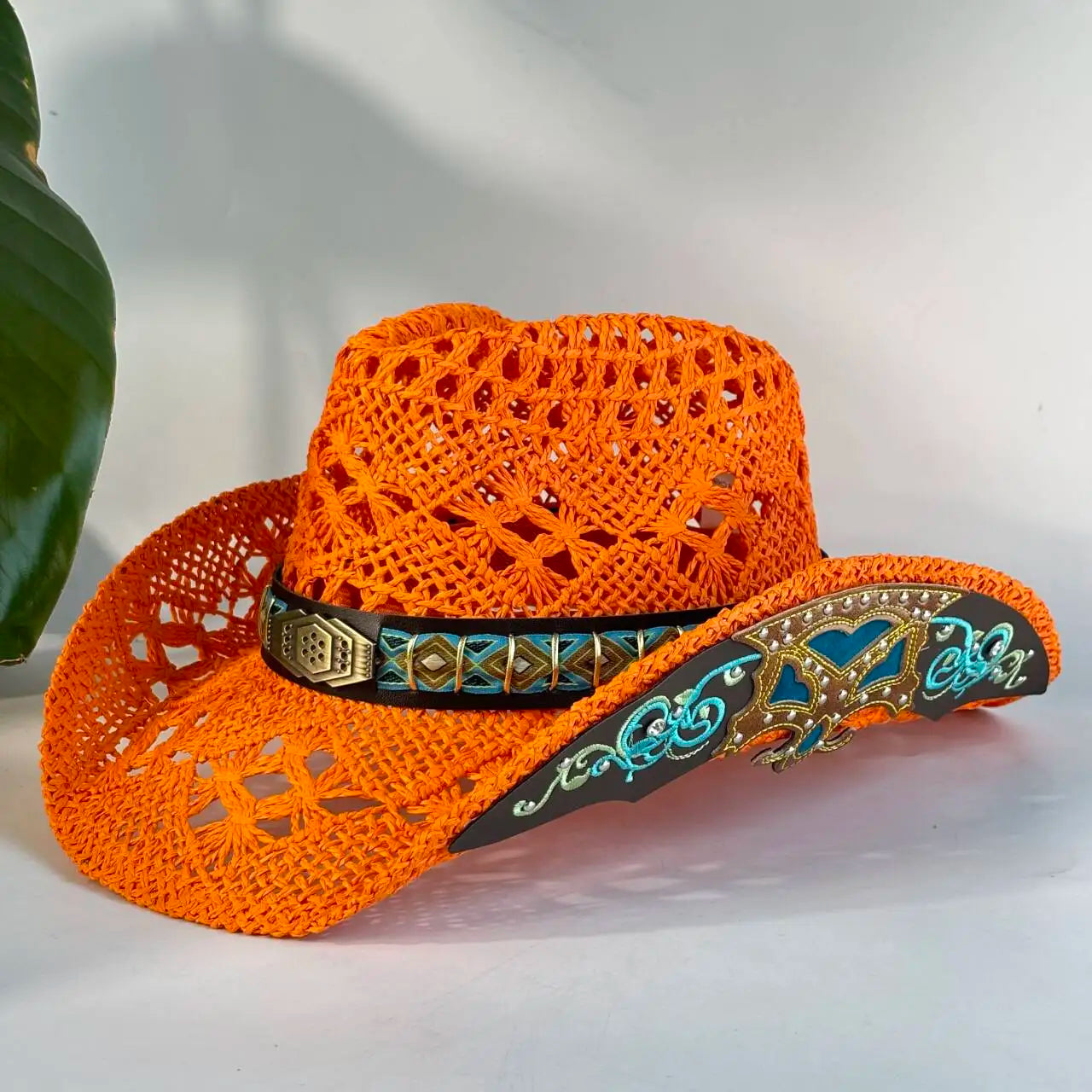 Vintage Red Hollow Crochet Cowboy Hat For Women