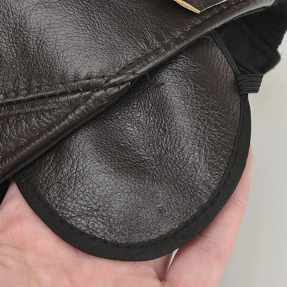 Brand Men Casual Real Leather Earflap Cap Men Real