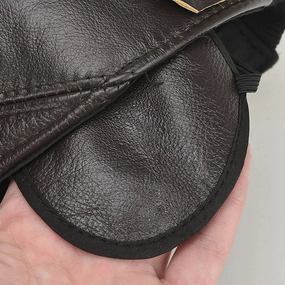 Brand Men Casual Real Leather Earflap Cap Men Real