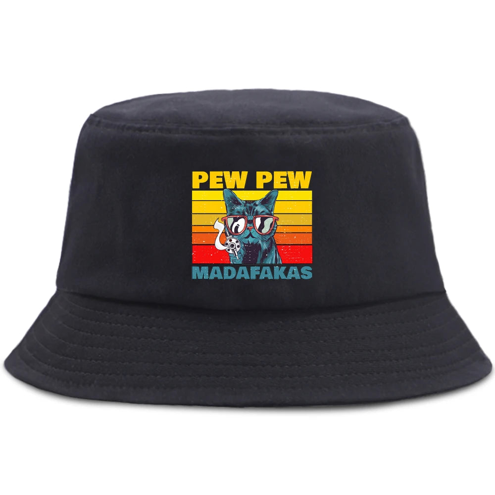 Pew Pew Madafakas Black Cat Bucket Caps Women
