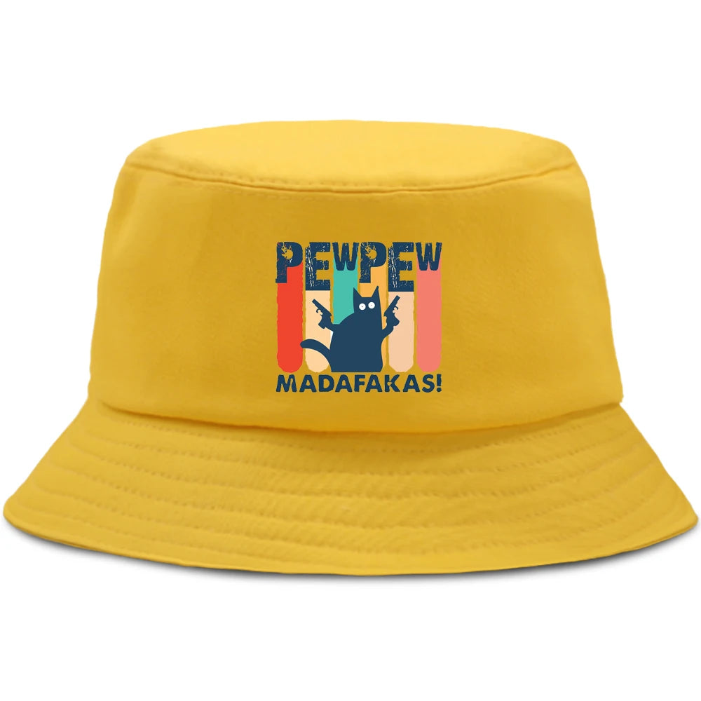 Pew Pew Madafakas Black Cat Bucket Caps Women