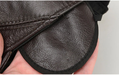 Brand Men Casual Real Leather Earflap Cap Men Real