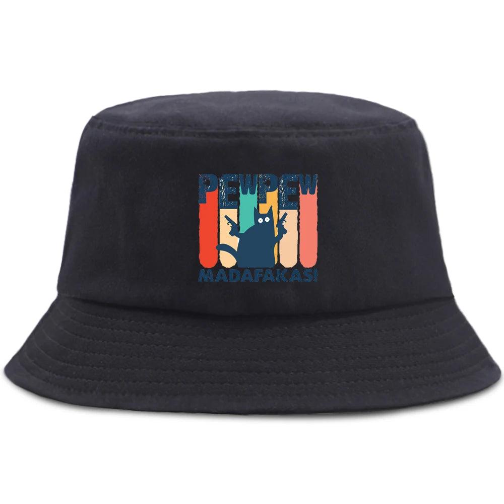 Pew Pew Madafakas Black Cat Bucket Caps Women
