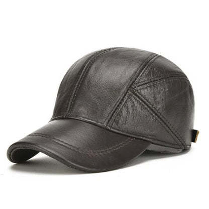 Brand Men Casual Real Leather Earflap Cap Men Real