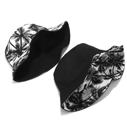 Unisex Fashion New Summer Reversible Black White Coconut Tree Bucket Hats
