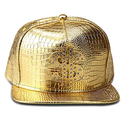 Golden USD Logo Crocodile PU Leather Snapback Cap