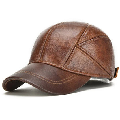 Brand Men Casual Real Leather Earflap Cap Men Real