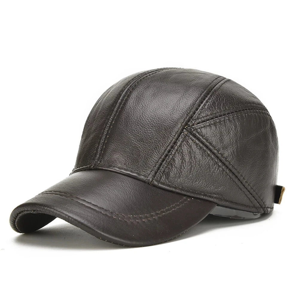 Brand Men Casual Real Leather Earflap Cap Men Real
