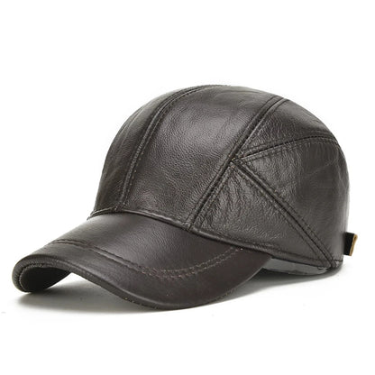 Brand Men Casual Real Leather Earflap Cap Men Real