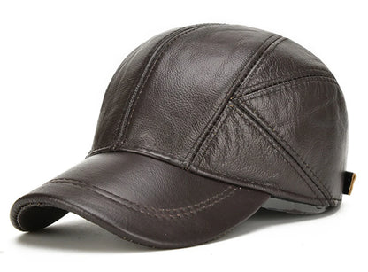 Brand Men Casual Real Leather Earflap Cap Men Real