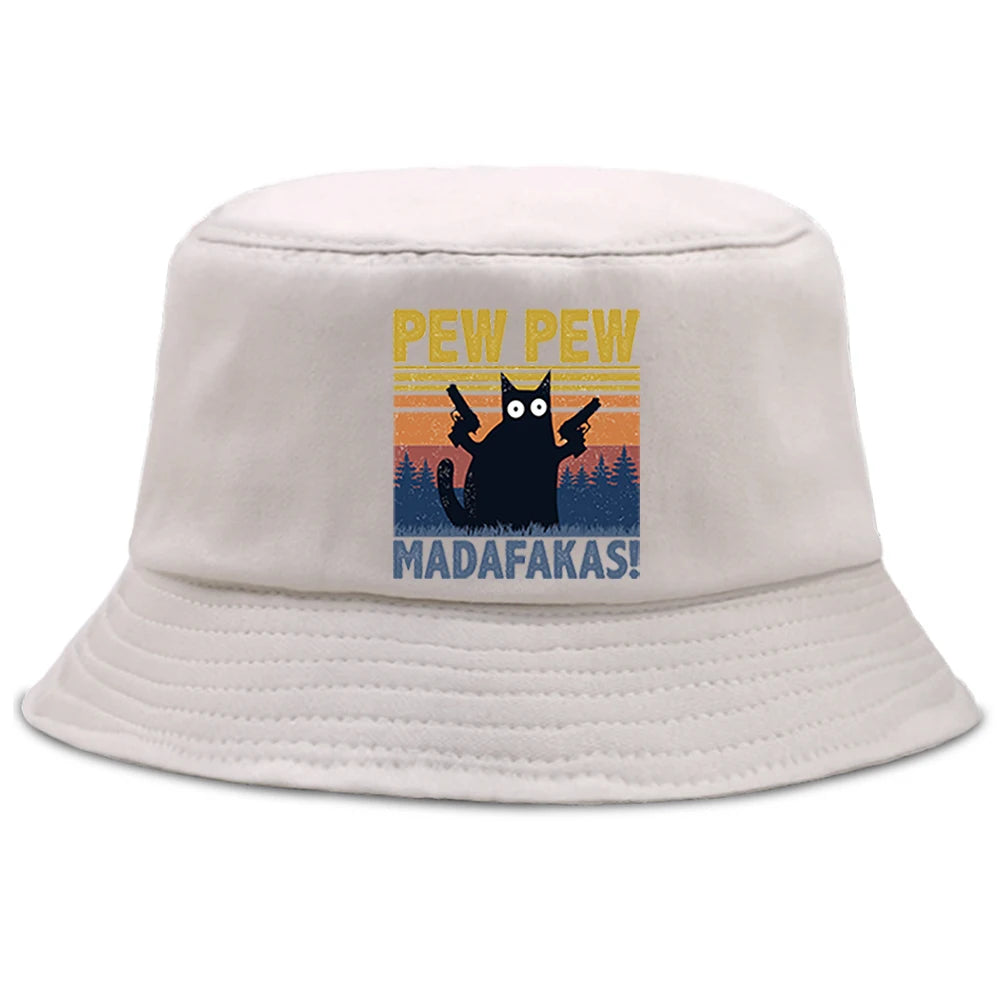 Pew Pew Madafakas Black Cat Bucket Caps Women