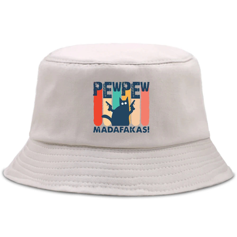 Pew Pew Madafakas Black Cat Bucket Caps Women