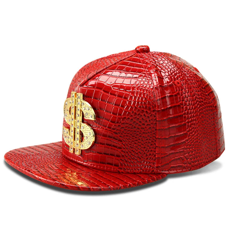 Golden USD Logo Crocodile PU Leather Snapback Cap