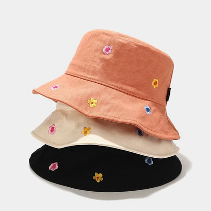 Four Seasons Cotton Flower Embroidery Bucket Hat