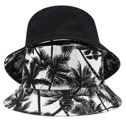 Unisex Fashion New Summer Reversible Black White Coconut Tree Bucket Hats