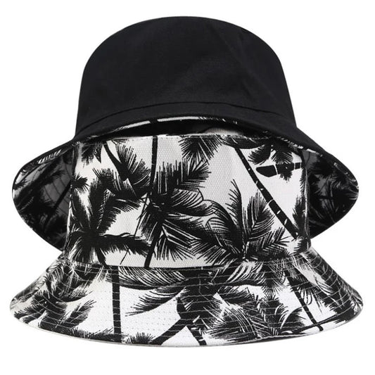 Unisex Fashion New Summer Reversible Black White Coconut Tree Bucket Hats