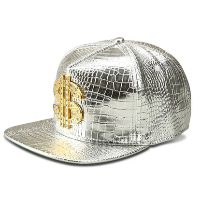 Golden USD Logo Crocodile PU Leather Snapback Cap