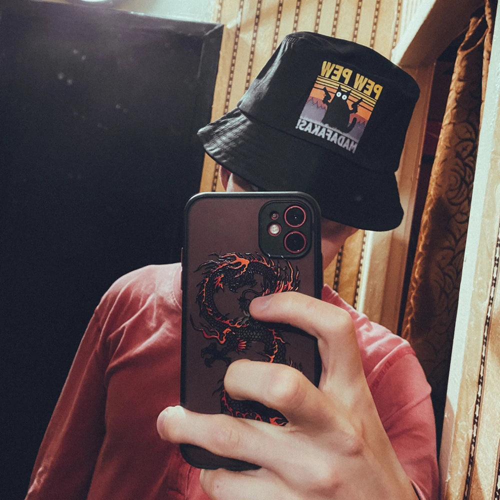 Pew Pew Madafakas Black Cat Bucket Caps Women
