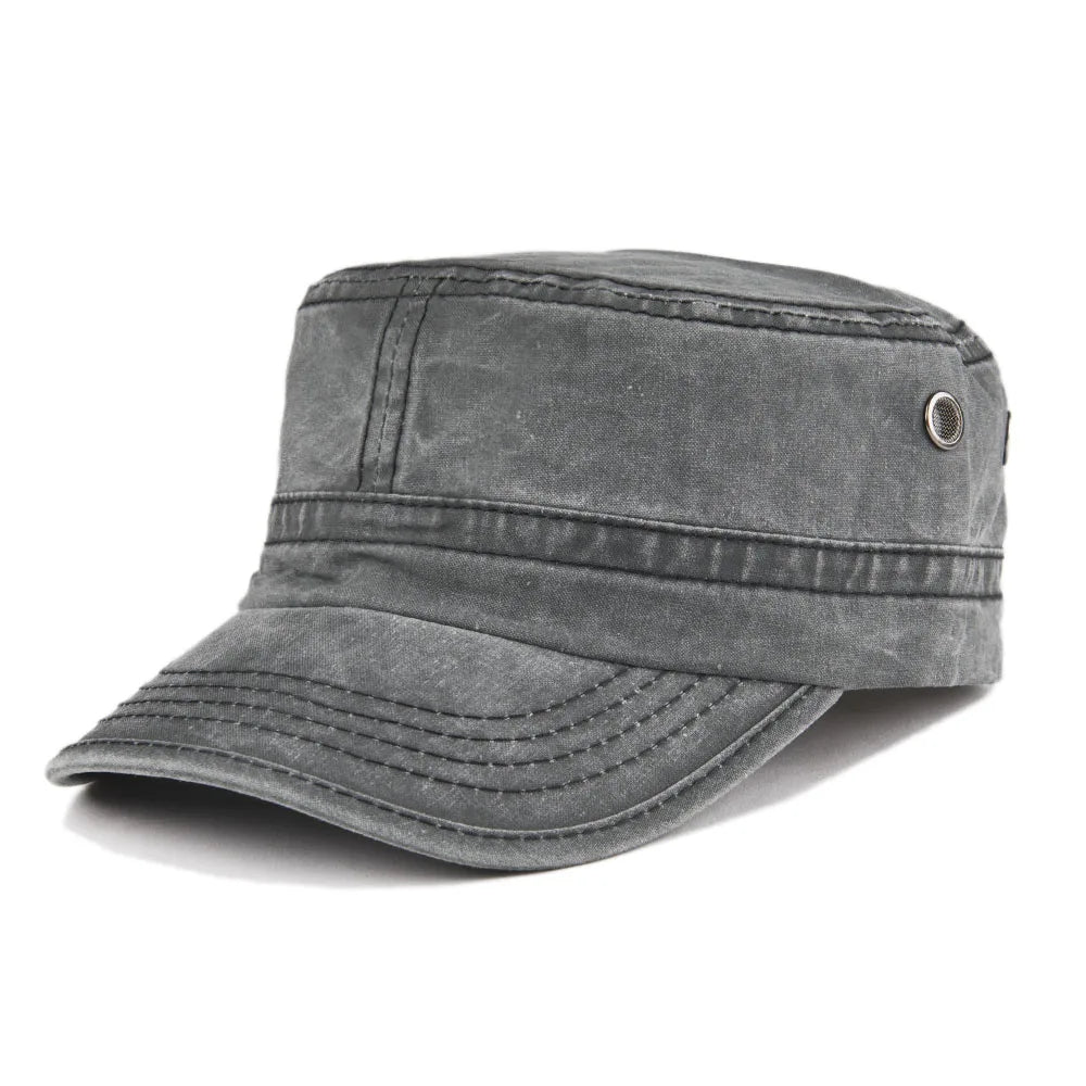 Military Cap Men Washed Cotton Fashion Design Flat Baseball Cap Size 57- 60cm