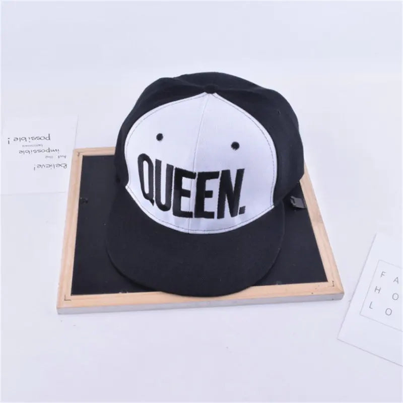 King Queen Embroidered Couple Snapback Caps Set